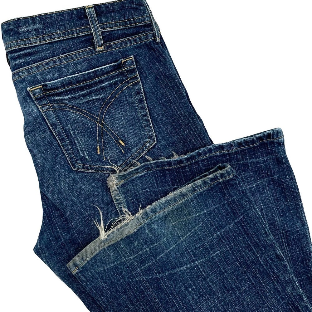 Vintage Y2K l.e.i. Low Rise Flare Leg Stretch Jeans Medium Wash Distressed | 9 - Picture 4 of 11